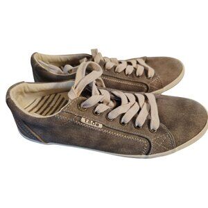 Taos Women's 8.5 Sneaker Shoes, Gray Wash Canvas Curves & Pods Removable Insole